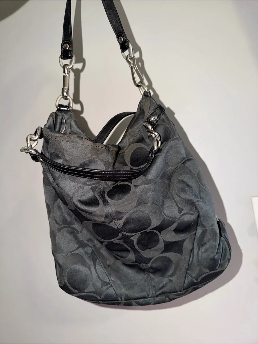 Coach Black Signature Jacquard Hobo Bag